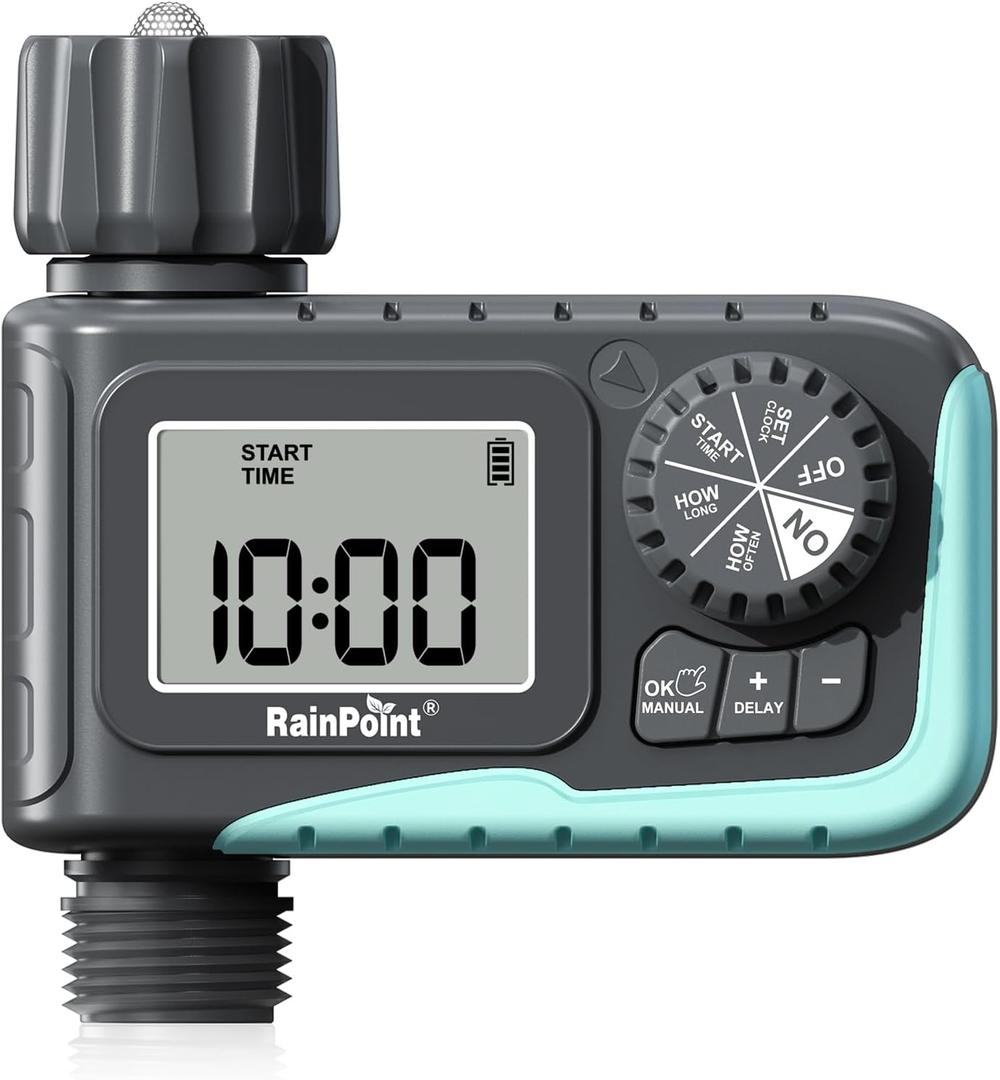 RAINPOINT Sprinkler Timer, Programmable Water Timer for Garden Hose, Outdoor Soaker Hose Timed with Rain Delay/Manual/Automatic Watering System, Digital Irrigation for Yard, Lawn, 1 Outlet