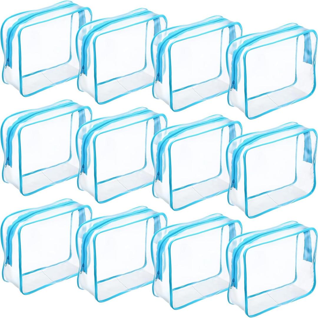 Weewooday 12 Pieces Clear Makeup Bags Cosmetic Storage Bags PVC Zipper Pouches Travel Waterproof Makeup Plastic Case for Women Organizing Toiletries Traveling Bathroom(Large,Blue)