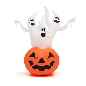 6 ft. Inflatable Halloween 3 White Ghosts with Pumpkin Decor with Rotating Lamp