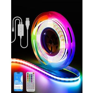 Bestluz RGB Smart IC COB LED Strip Light Color Chasing,5V USB UL-Listed Multicolor Flexible Tape Light 6.56ft/2m with Music Mode/APP Control,for TV,Bedroom,Party DIY Decoration