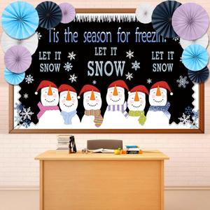 Snowman Classroom Bulletin Board Decorations Set Let It Snow Snowman Banner with Paper Fans Snowflake Class Backdrop DIY Photo Board for School Window Home Wall Party Decor