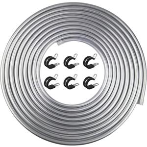 3/8" OD Fuel Line, 25FT Transmission Line, 3003 Grade Aluminium Tubing with 6 Clamps/Holders for Brake Line, Metal Gas Line, Refrigeration Equipment