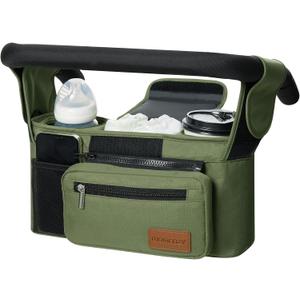 Momcozy Universal Baby Stroller Organizer, 2 Insulated Cup Holder, Detachable Zippered Pocket, Adjustable Shoulder Strap, Large capacity for baby essentials, Compact Design Fits Any Strollers