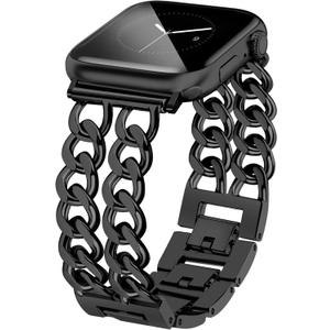 JR.DM Black Watch Bands for Women Compatible with Apple Watch Band 38mm 40mm 41mm Adjustable Metal Band Cowboy Steel Chain Bracelet for iWatch Series 9/ 8/ 7/ 6/ 5/ 4/ 3/ 2/ 1/ SE/ Ultra 