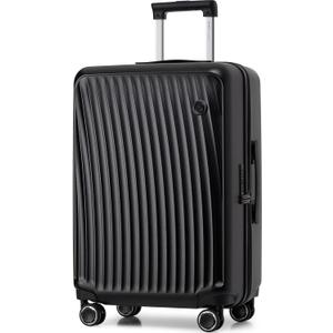 OIWAS 24 Inch Luggage, Hard Shell Suitcases with Wheels, TSA Lock and Waterproof Compartment, Lightweight Medium Suitcase with Smooth Zippers, Checked Luggage for 3-5 Day Trip, Black
