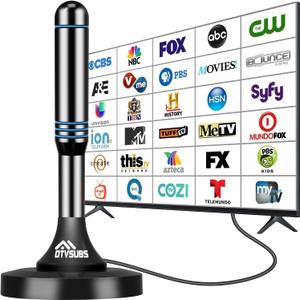 2026 Digital TV Antenna for Smart TV Indoor, 360 Long Range Reception for Local Channels, HDTV Antenna for TV Without Cable Supports 4K 1080P for Smart & Old TVs, Magnetic Base (Black Blue)