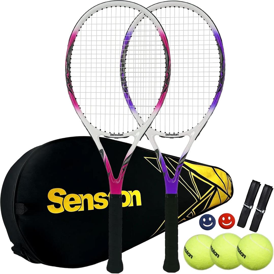 Senston 27" Adult Tennis Racket Set Durable Lightweight Vibration Dampening | Anti-sweat ergonomic grip, aerospace aluminum frame, big sweet spot, smooth power swings