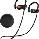 Bluetooth Headphones, Bluetooth 5.3 IPX7 Waterproof Wireless Sports Earbuds for Workout Gym, 16 Hrs Playtime Running Headphones with Noise Cancelling Mic, HiFi Bass Stereo in-Ear Earphones (RedBlack)