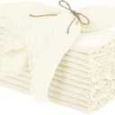 TURSTIN 12 Pieces Cotton Linen Cloth Napkin Handmade Cloth Napkin with Fringe 17 x 17 Inch Soft Cloth Dinner Wedding Napkin Square Rustic Fringe Napkin for Dinners, Parties, Weddings, Ivory