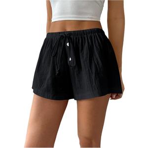 Women's Drawstring High Waisted Button Front Mini Shorts Loose Wide Leg Track Shorts Casual Lounge (Pink, L)