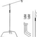 Heavy Duty C Stand with Boom Arm, Stainless Steel Heavy Duty Photography Light Stand, Adjustable Height 4.9ft-10.8ft, with 4.1ft Holding Arm, for Reflector, Umbrella, Softbox, Monolight (10.8 Ft/3.3M Stainless steel C stand)