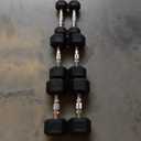 Rubber Coated Hex Dumbbell Weight Set and Storage Rack, 15, 10, 5lbs Pairs