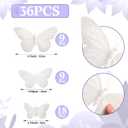 Chuangdi Feather Butterfly Decorations 36 Pcs White 3size Monarch Wall & Party Decor for Wedding, DIY Crafts Lightweight Artificial Feather Butterflies for Home Indoor Outdoor