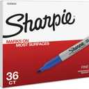 Sharpie Permanent Markers, Blue, Fine Tip, Bulk Set, 36 Count - For Plastic, Metal, Wood, And More
