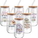 6 Pcs Book Lover Gifts 16 oz Glass Cups with Lid Straw Iced Coffee Glass Tumbler Library Reading Drinking Cups Reader Gift Book Club Appreciation Gifts for Teacher Employee Volunteer Librarian Nurse