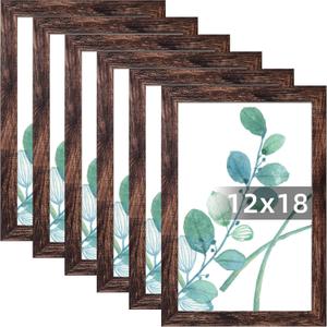 SESEAT 12x18 Frame Rustic Brown Set of 6, Gallery Poster Picture Frames for Wall Mounting