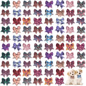 Wesiti 80 Pcs Dog Bows Ties for Small Dogs Assorted Pattern Pet Bowtie Collar Bows Cat Bowtie Collar Bowknot for Small Medium Puppy Pet Photography Grooming Party(Plaid Bowknot)