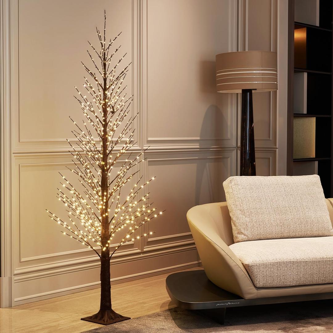 Birchlitland Brown Tree Lights 6ft Plug in 810 LED for Christmas Party Lighted Artificial Tree Indoor Outdoor use