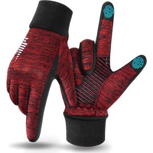 rivmount Lightweight Winter Running Gloves, Touch Screen & Anti-Slip Warm Thermal Glove Liners, Cool Weather Driving Cycling Hiking Biking Walking Sporting for Women Men (Medium, Wine Red)