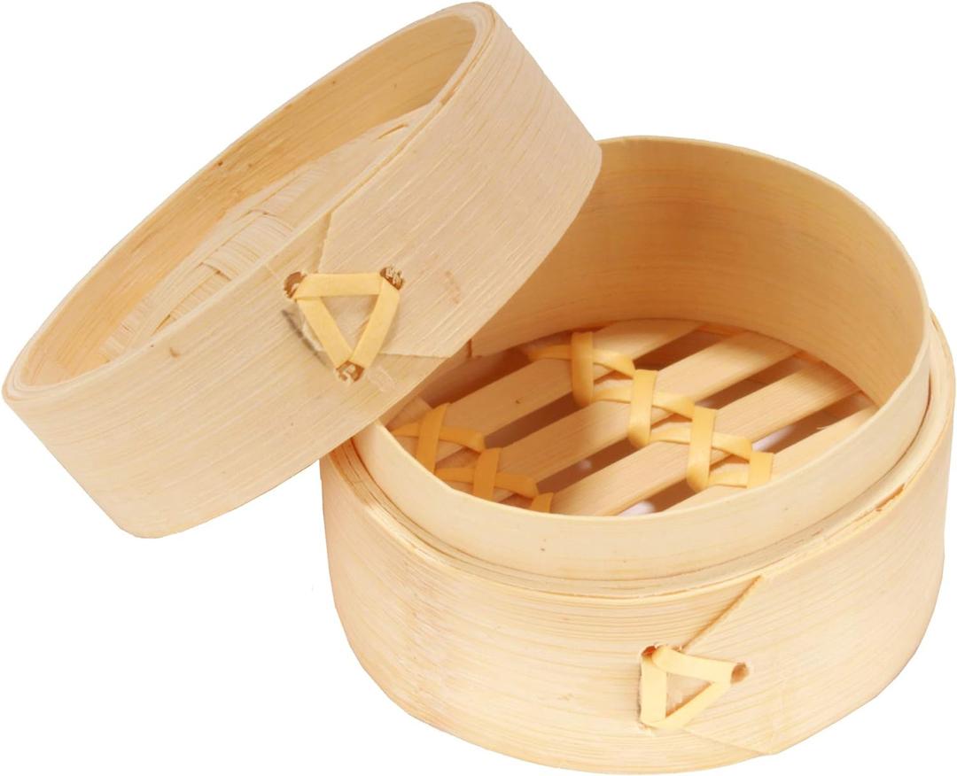BambooMN 3 Inch Mini Bamboo Dim Sum Dumpling Steamer Basket for Dessert Party Favors Wedding Birthday Home Decorations Supplies, 100 Pieces (10)