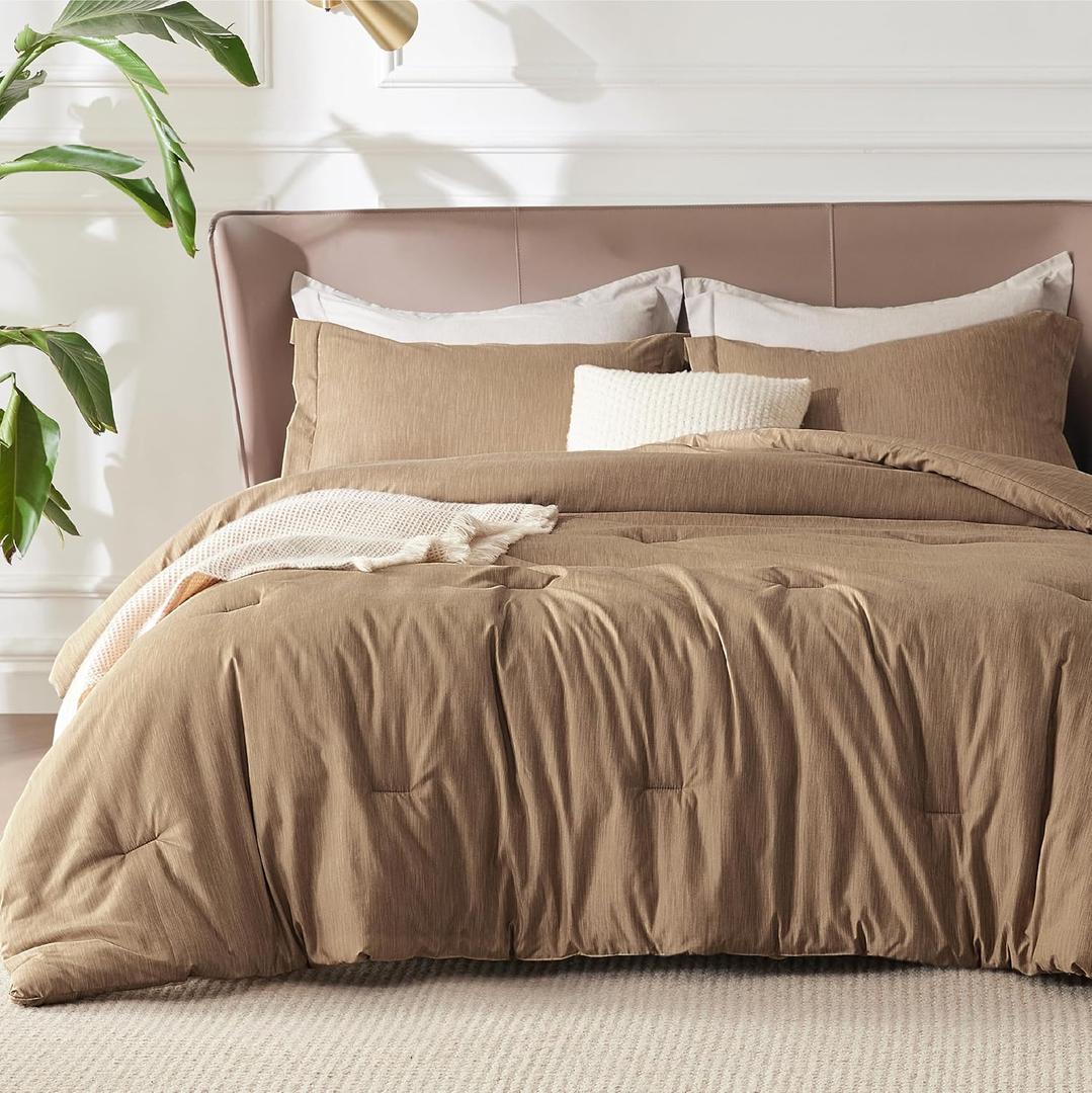 Bedsure Full Comforter Set - Brown Soft Bedding for All Seasons, Cationic Dyed Bed Set, 3 Pieces, 1 Full Size Comforter (82"x86") and 2 Pillow Shams (20"x26"+2")