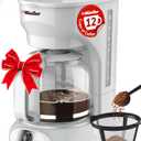 MUELLER HOME 12-Cup White Coffee Maker - Borosilicate Carafe, Auto-Off, Reusable Filter, Anti-Drip, Keep-Warm Function, Clear Water Level Window, White Kitchen Accessories