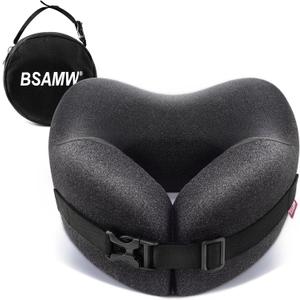 Travel Neck Pillow for Airplane  Vacuum Compressed Memory Foam, Ergonomic Neck Support, Soft & Washable Cover, Travel Accessories for Sleeping in Flight, Car, Train, Office Use (Black)