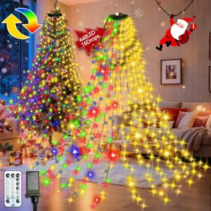 2025 New Christmas Tree Lights Indoor with Remote | 448LED Waterfall Tree Topper Lights with 12 Modes & Timer, 7FT x 16 Lines Cascading Twinkle Lights for 7FT Xmas Decoration(WarmMulticolor)