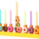 Hand Painted Resin Chanukah Menorah Donut Chanukah Multicolor Menorah for LED Candles Hanukkah Gifts Jewish Holiday Party Favors
