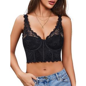 Avidlove Bralettes for Women Lace Underwire Corset Tops V Neck Push Up Bustier with Buckle Party Club Top No Padded Small