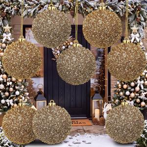 Syhood 8 Pack 6" Large Christmas Ball Ornament Outdoor Glitter Sequin Decor