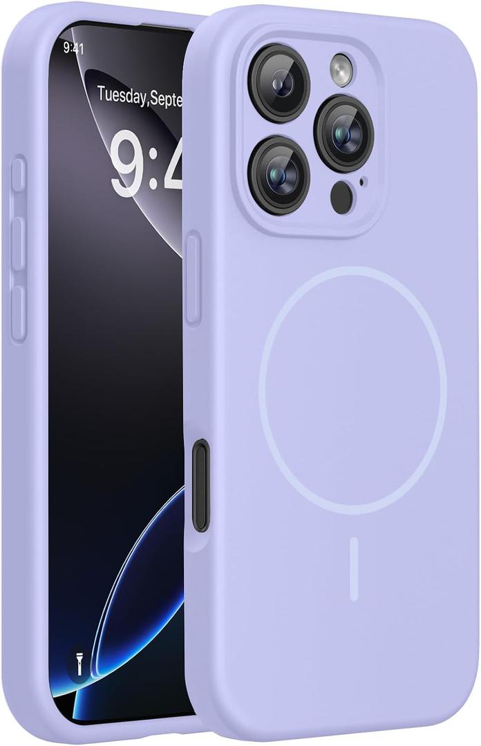 Miracase Magnetic for iPhone 16 Pro Max Case, [Soft Anti-Scratch Microfiber Lining], Compatible with MagSafe, Liquid Silicone Case Shockproof Drop Protection Phone Case for 16 ProMax,Light Purple