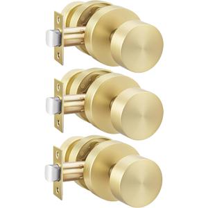 Haidms 3 Pack Brushed Gold Passage Door Knobs for Hallway & Closet  Non-Locking Heavy Duty Interior Door Handle, Zinc Alloy Gold Closet Door Knobs Round Ball Design