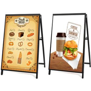 2 Pack 24 x 36 Heavy Duty Slide-in Folding A-Frame Sidewalk Sign Black Coated Steel Metal Double-Sided Pavement Sign (Frame only)