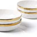 Stone Lain Florian 4-Piece Round Pasta Bowl Set, White with Gold Rim