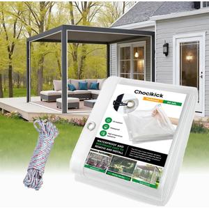 Clear Tarp Heavy Duty Waterproof 10 x 20 FT, 20 Mil Clear Tarps with Grommets, Heavy Duty Clear Vinyl Tarp for Patio Pergola Garden Canopy Rainproof Wind-Proof Anti-Tear (10 x 20 FT)