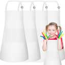 PLULON 20 Pcs Kids Apron Bulk Adjustable White Chef Apron with 2 Pockets Painting Aprons for Kids Cooking Baking Crafts (White)