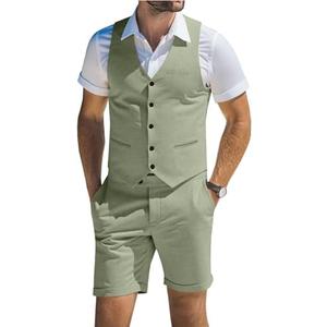 Men's Suits Linen 2 Piece Vest Short Pant Summer Beach Wedding Suit for Men | Prom Party Slim Fit Waistcoat Set Outfit Casual Groomsmen Lightweight Cooling Business Banquet Tuxedos Formal Dress Suit, XL