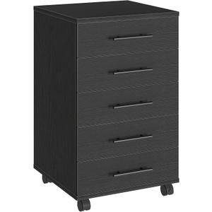 HOOBRO 5-Drawer File Cabinet, Office Cabinet with Drawers, Wooden Storage Cabinet with Wheels for Makeup, Home Office, Study, Easy Assembly, Black BK05WJ01