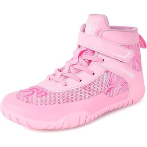 Sisttke Kids Wrestling Shoes Boys Girls Boxing Shoes Fitness Sneakers Zero Drop Sole (Pink)