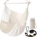 Chihee Hammock Chair Swing Chairs Strong Metal Collapsible Spreader Bar Portable Hanging Chair Max 500 lbs Comfy Seat Patio Lawn Cotton Blended for Superior Comfort Durability Indoor Outdoor (Creamy White)