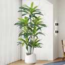 6Ft Dracaena Plant Artificial Tree Fake Tropical Floor Plants Potted (Real Touch) Artificial Silk Tree Leaf Faux Trees Black Tall Planter for Home Office Living Room Indoor Outdoor Decor（1Pack）