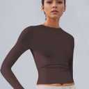 Women's Soft Long Sleeve Shirts Crew Neck Tops Basic Tees Stretchy Going Out Crop Tops Y2K Slim Fit T-Shirts (Brown, XL)