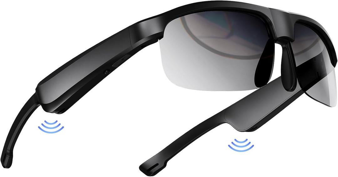 Smart Glasses, Polarized Bluetooth Sunglasses with Speaker, Voice Assistant, Open Ear, UV Protection Outdoor Audio Glass (Black Frame-Black Lens-Style2)