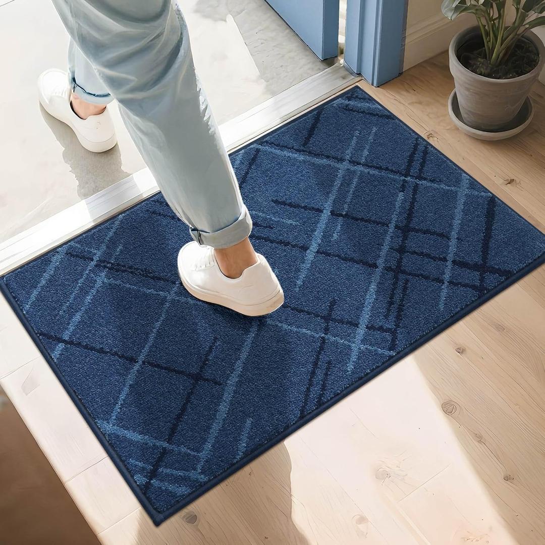 COSY HOMEER Front Door Mat Low Profile Non-Slip Doormat for Entryway, Absorbent Dirt Trapper Washable Entrance Mat, Sturdy Polyester Doormats (32"x20", Blue) (2'8" x 1'8" (Rectangular))