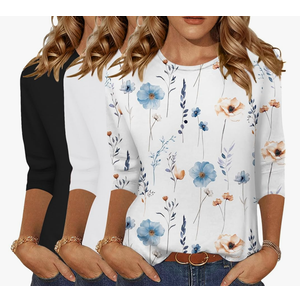 Zeagoo Tops for Women 3 Pack 3/4 Sleeve Crewneck Cute Basics Tees Casual Fashion Summer T Shirts Business Work Tee Top (Large)