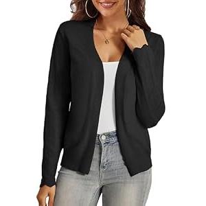 VOIANLIMO Womens Cardigan Lightweight Open Front Knit Long Sleeve Cardigans Sweaters for Women, Black, X-Large