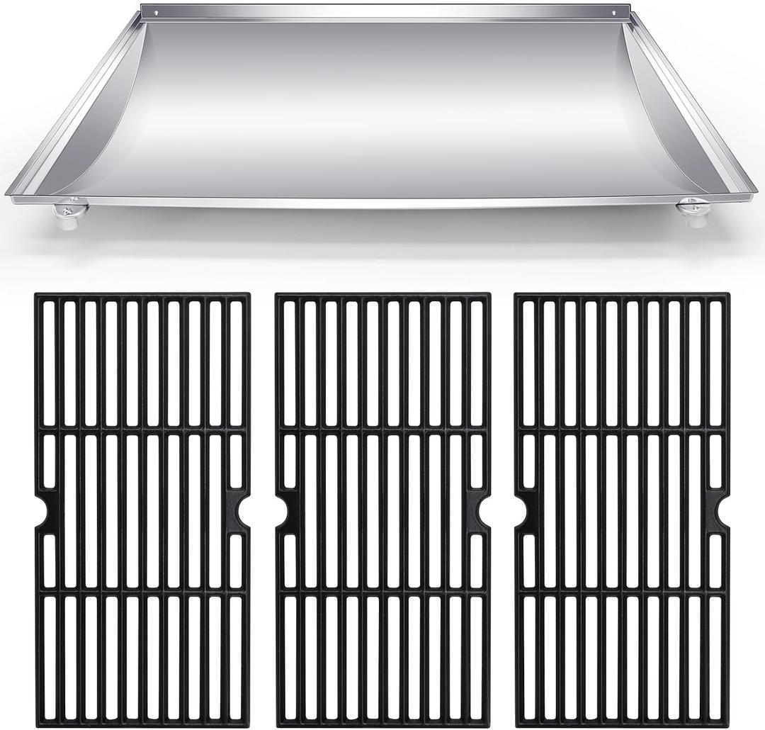 Hiorucet Stainless Steel G517-6600-W1 Trough & Grill Grates for Charbroil 463250512, 463250511, 466250511, Heat Plate Drip Pan, Cooking Grid for Charbroil Tru Infrared 3 Burner Grill Replacement Parts