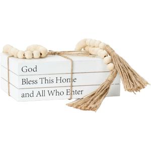 Decorative Books for Home Decor, White Faux Books for Decoration, Rustic Farmhouse Stacked Display Books (God Bless This Home and All Who Enter)