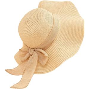 Women Floppy Sun Hat with Wide Brim, Foldable Roll-Up Straw Beach Hat Summer Hat for Travel (Medium, Beige)
